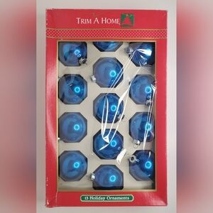 Vintage Trim A Home Blue Holiday Ornaments - 2" Glass Christmas Balls